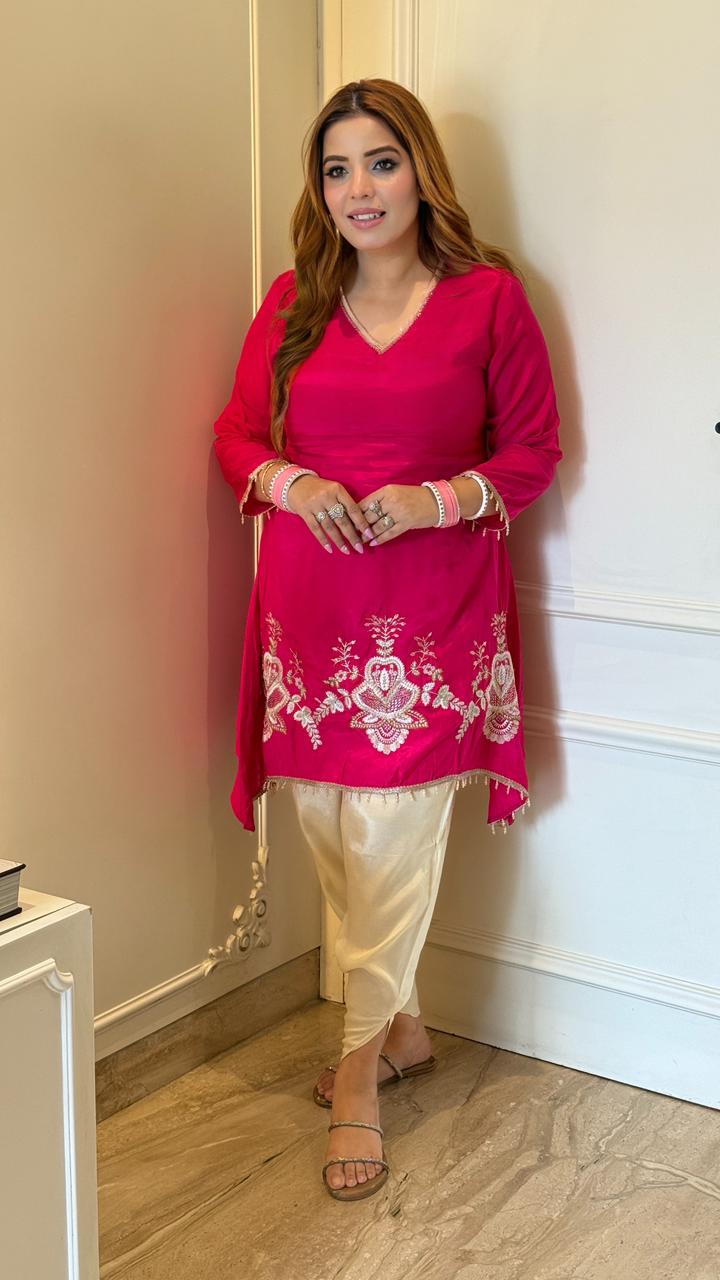 Rivona Tulip Kurta Set- Blue, Magenta