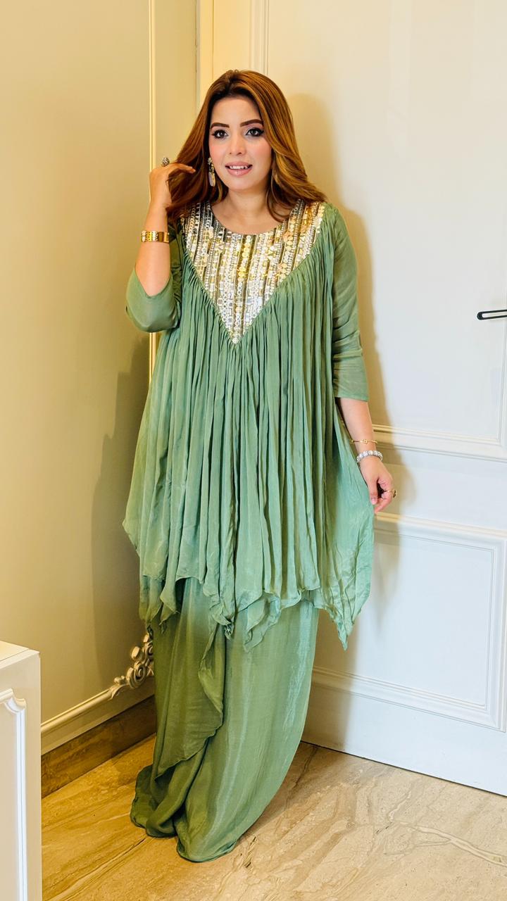 Elira Dhoti Dress- Yellow, Green, Pink Selfie Kurtiz Elira Dhoti Dress- Yellow, Green, Pink Selfie Kurtiz