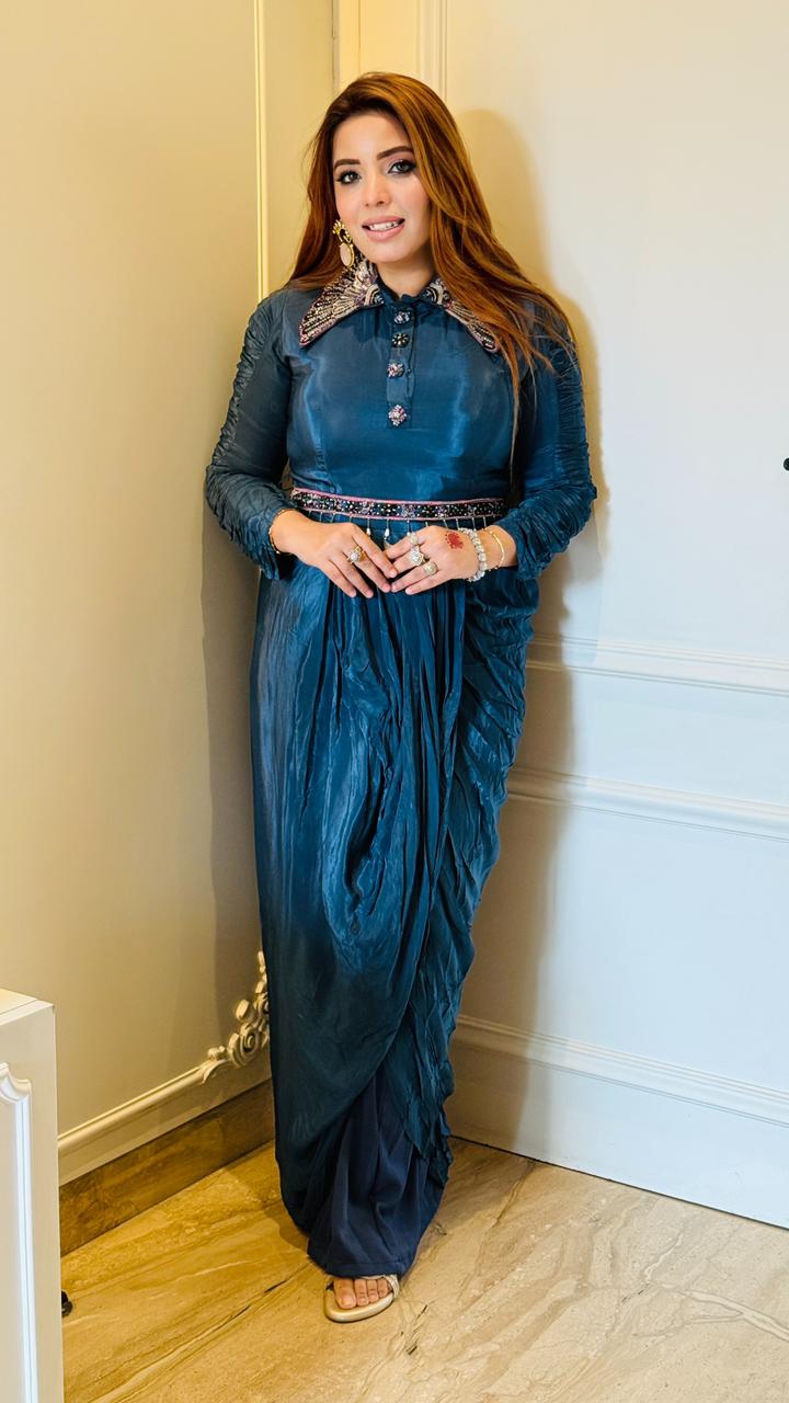 Veyona Drape Dress- Navy, Brown, Purple