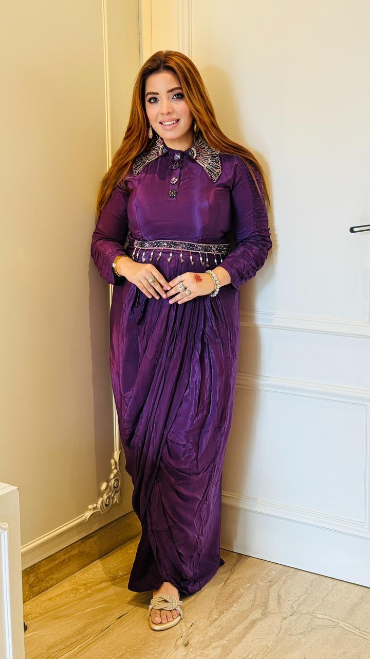 Veyona Drape Dress- Navy, Brown, Purple