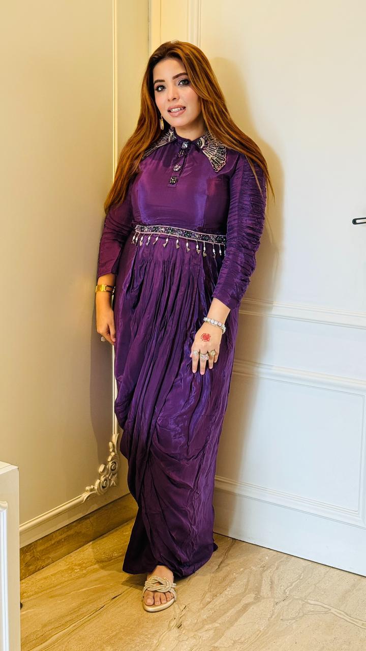 Veyona Drape Dress- Navy, Brown, Purple