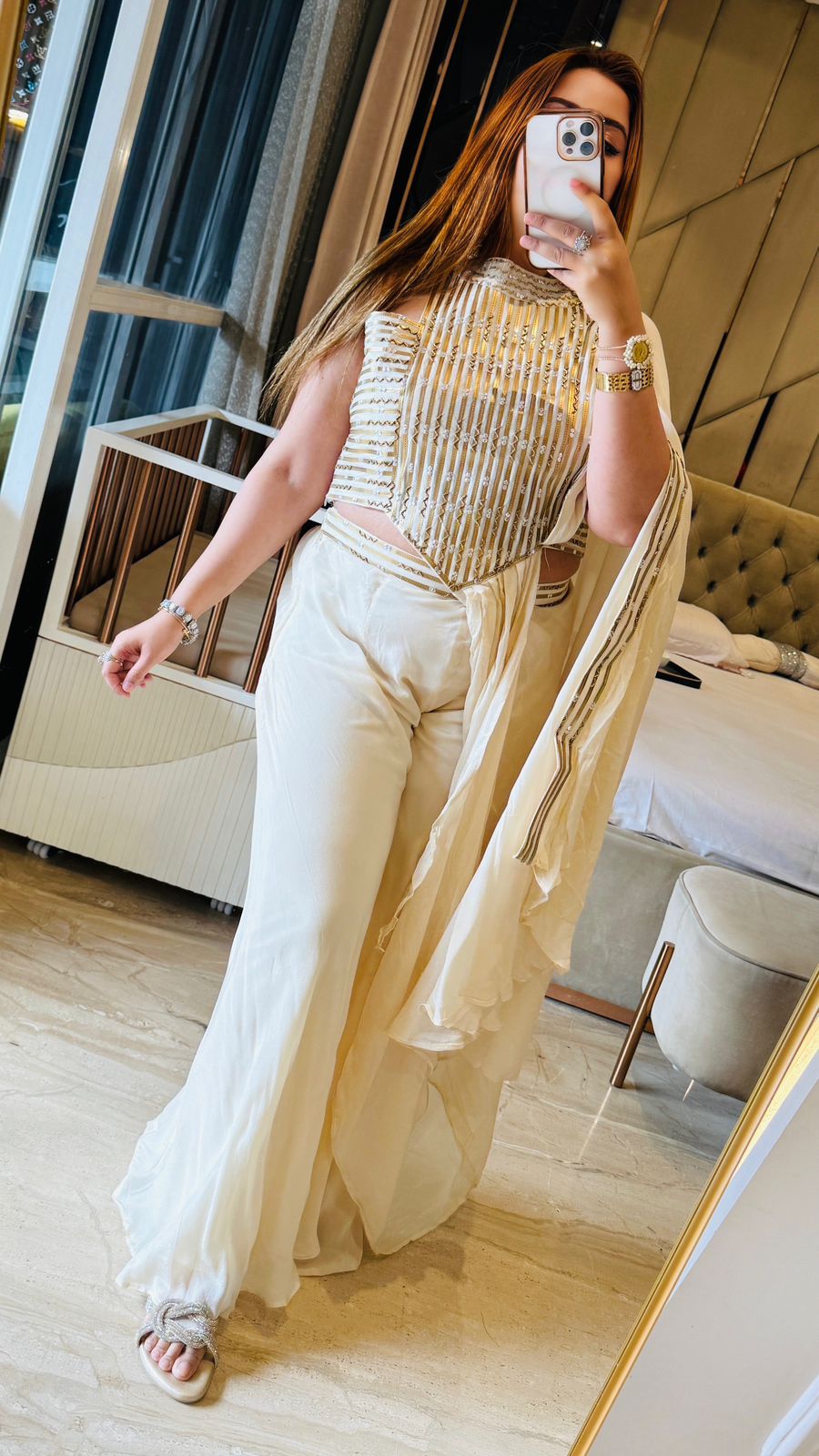 Serina Saree Set- Black, Beige