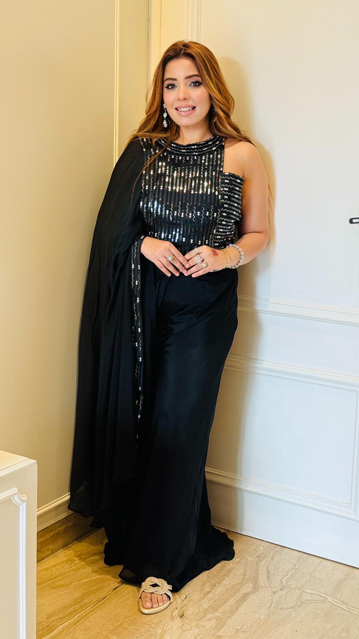 Serina Saree Set- Black, Beige