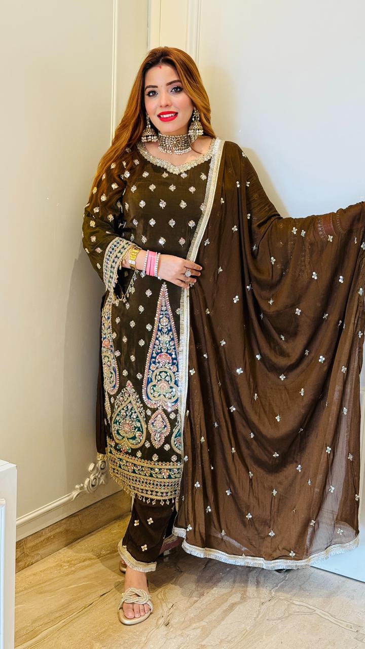 Nivara Suit Set- Brown, Purple, Pink