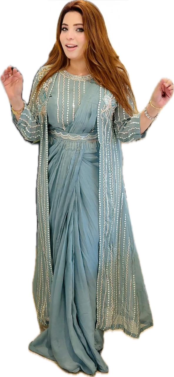 Tanshi Drape Saree Set- Lavender, Blue