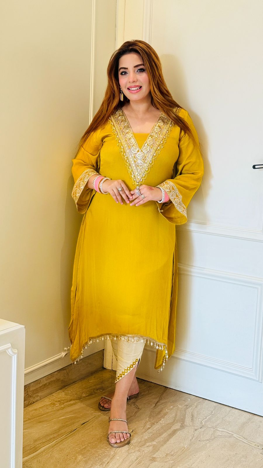 Saanvi A-Line Kurta- Magenta, Navy, Yellow