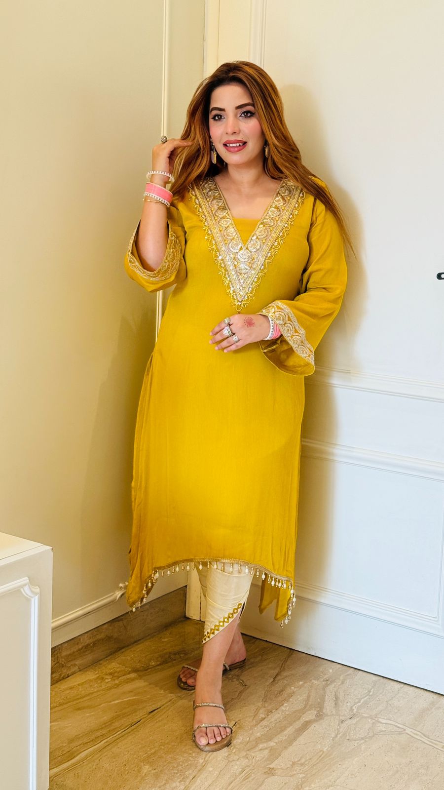 Saanvi A-Line Kurta- Magenta, Navy, Yellow