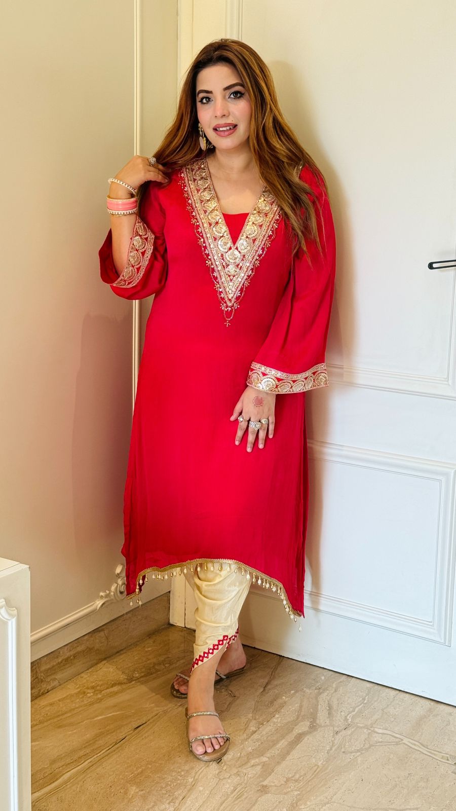 Saanvi A-Line Kurta- Magenta, Navy, Yellow