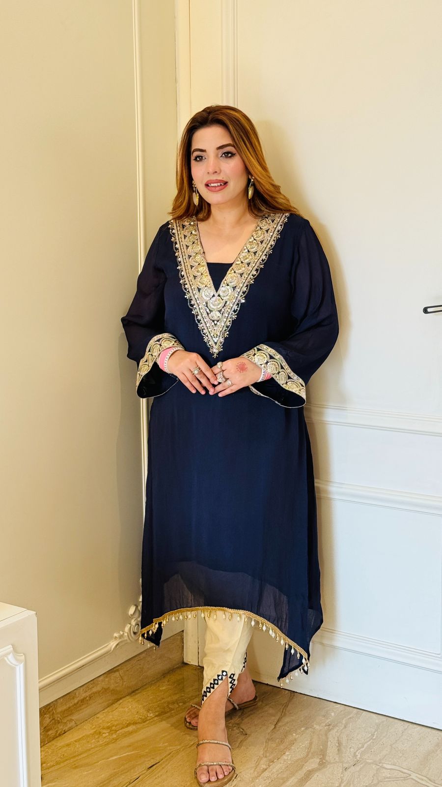 Saanvi A-Line Kurta- Magenta, Navy, Yellow