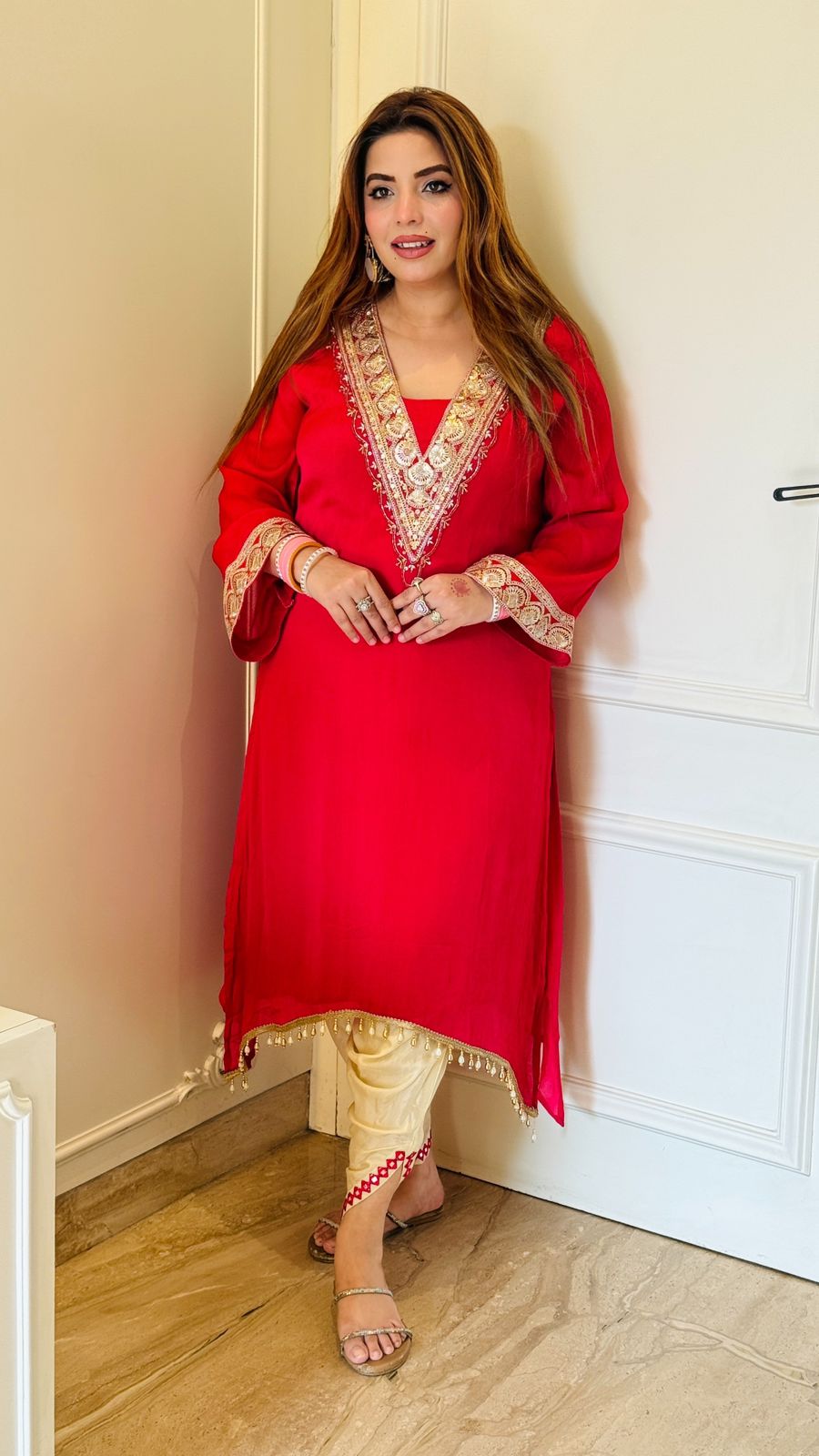 Saanvi A-Line Kurta- Magenta, Navy, Yellow