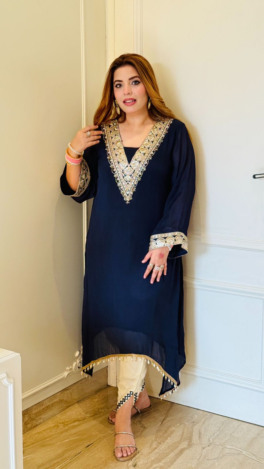 Saanvi A-Line Kurta- Magenta, Navy, Yellow