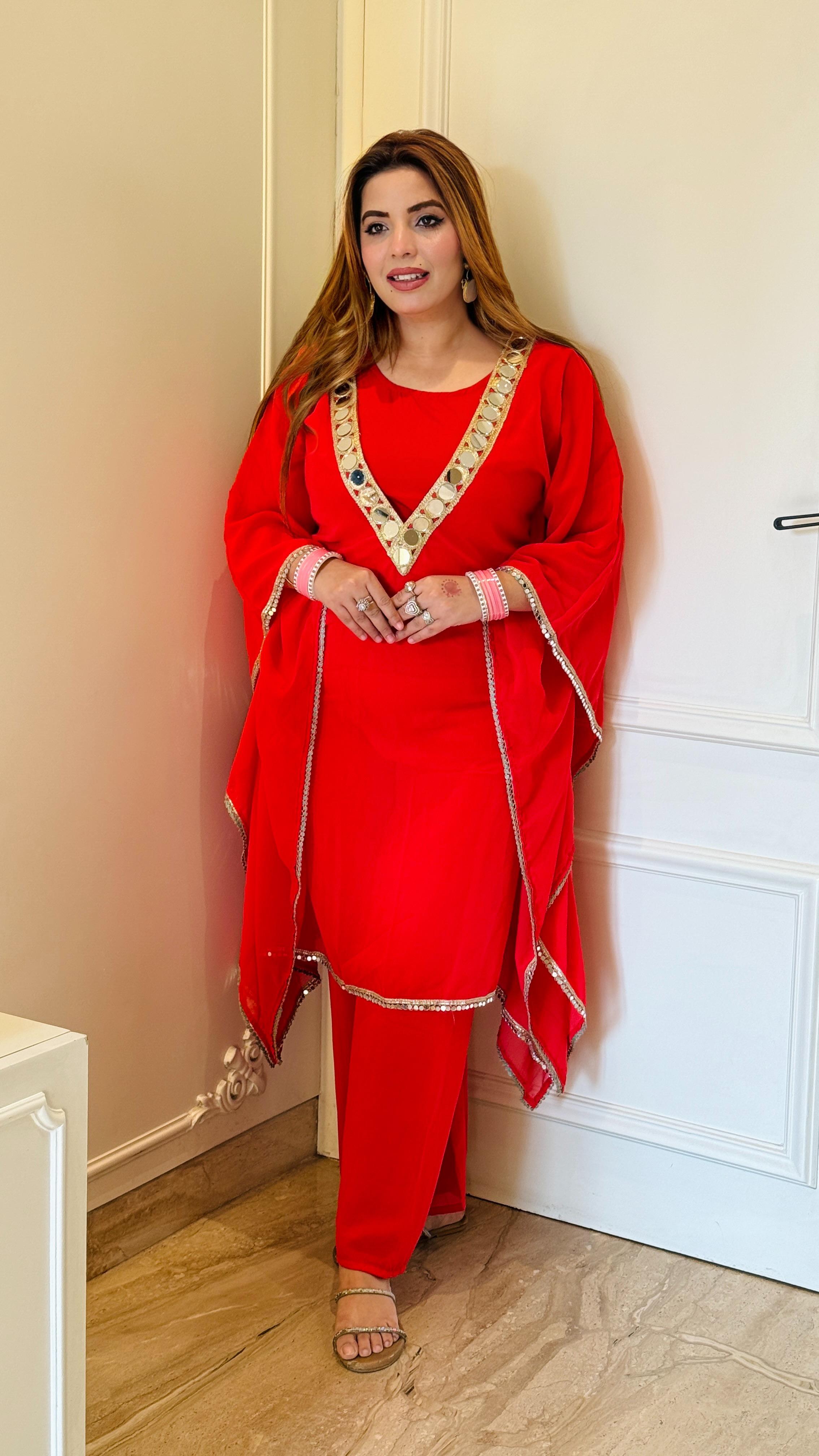 Devanshi Kaftan Set- Red