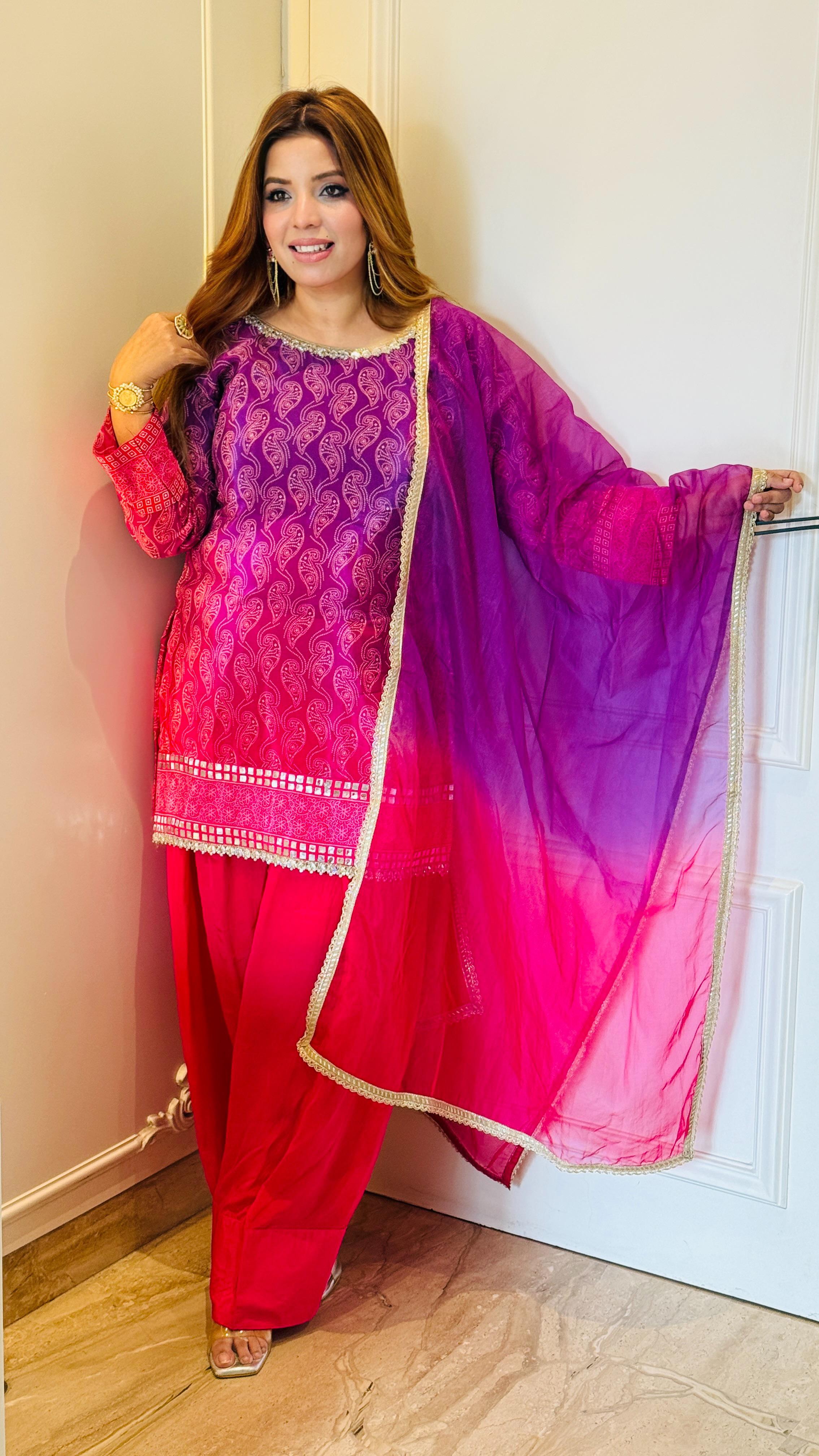 Ishar Suit Set- Purple, Green