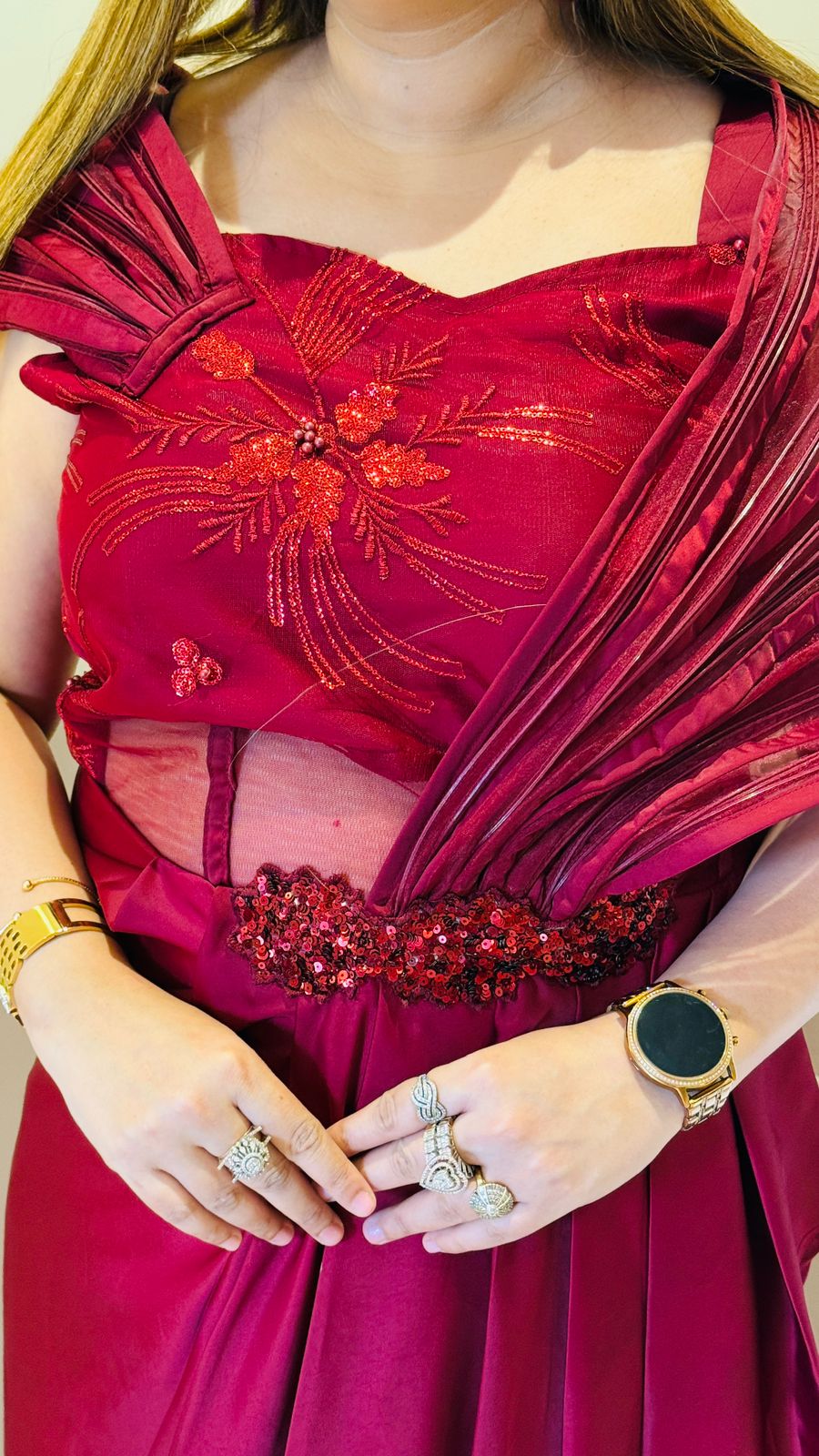 Amora Saree Gown- Maroon, Black