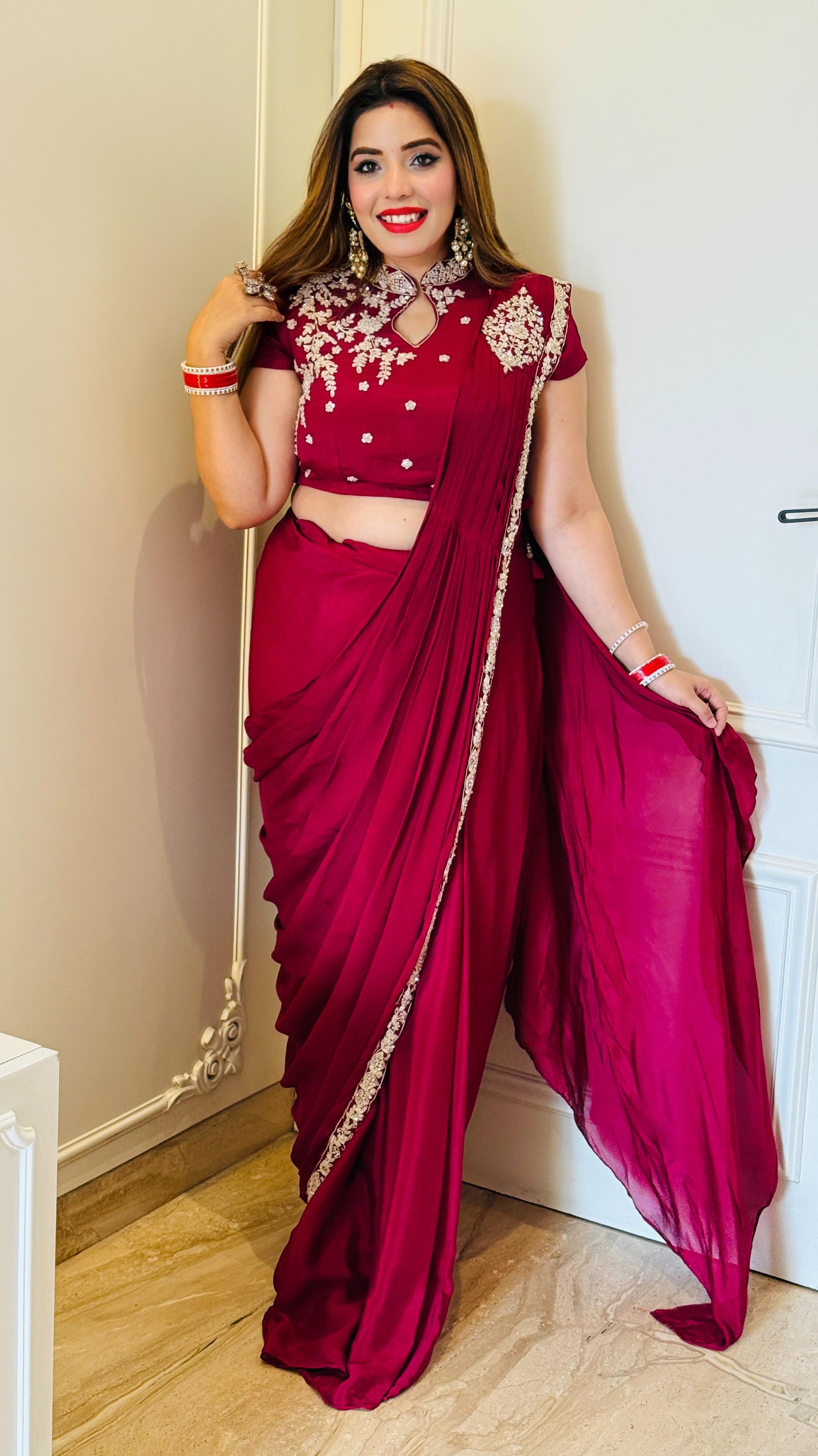 Aveline Drape Saree- Magenta