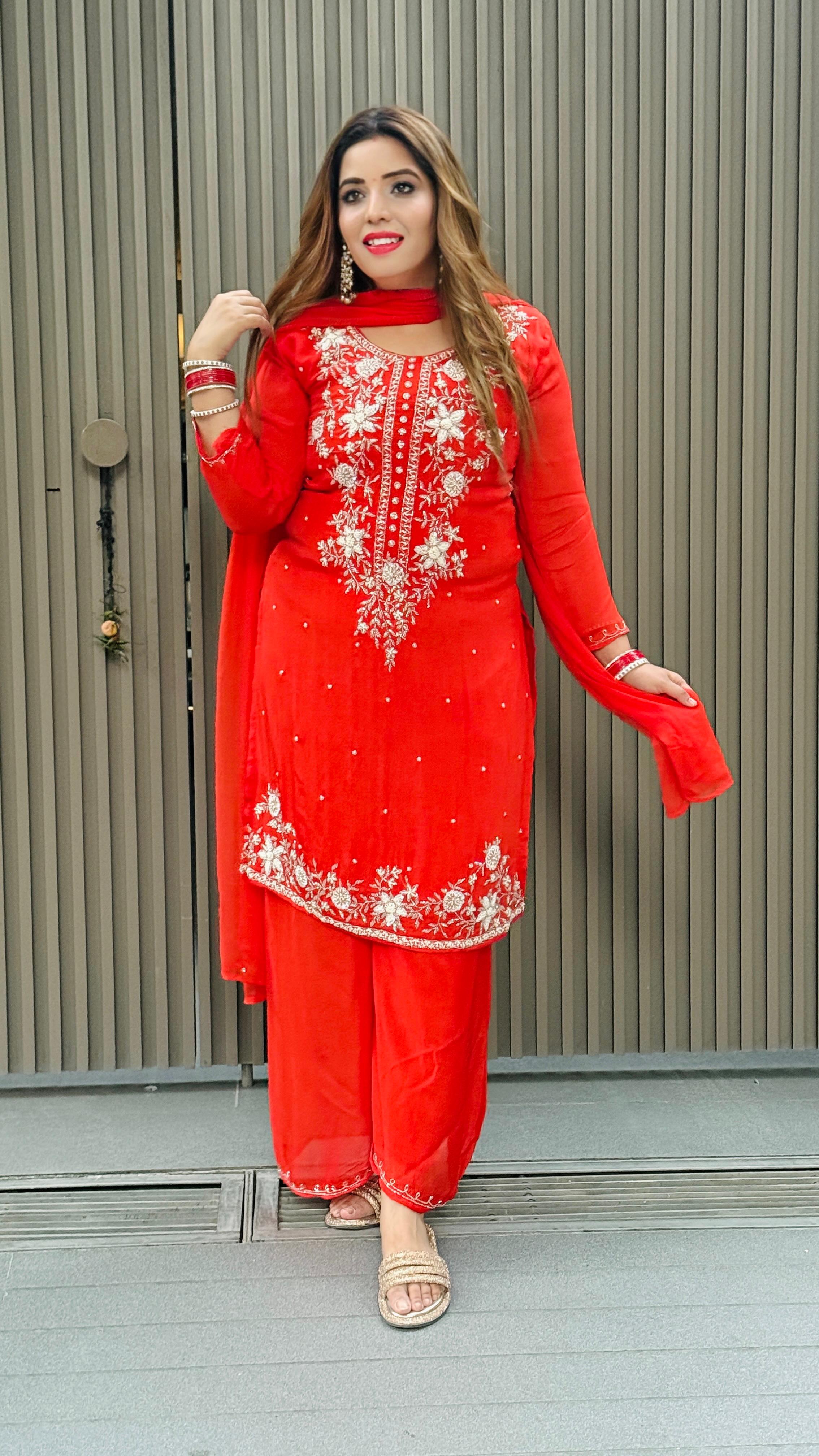 Taneesha Suit Set - Red, Orange