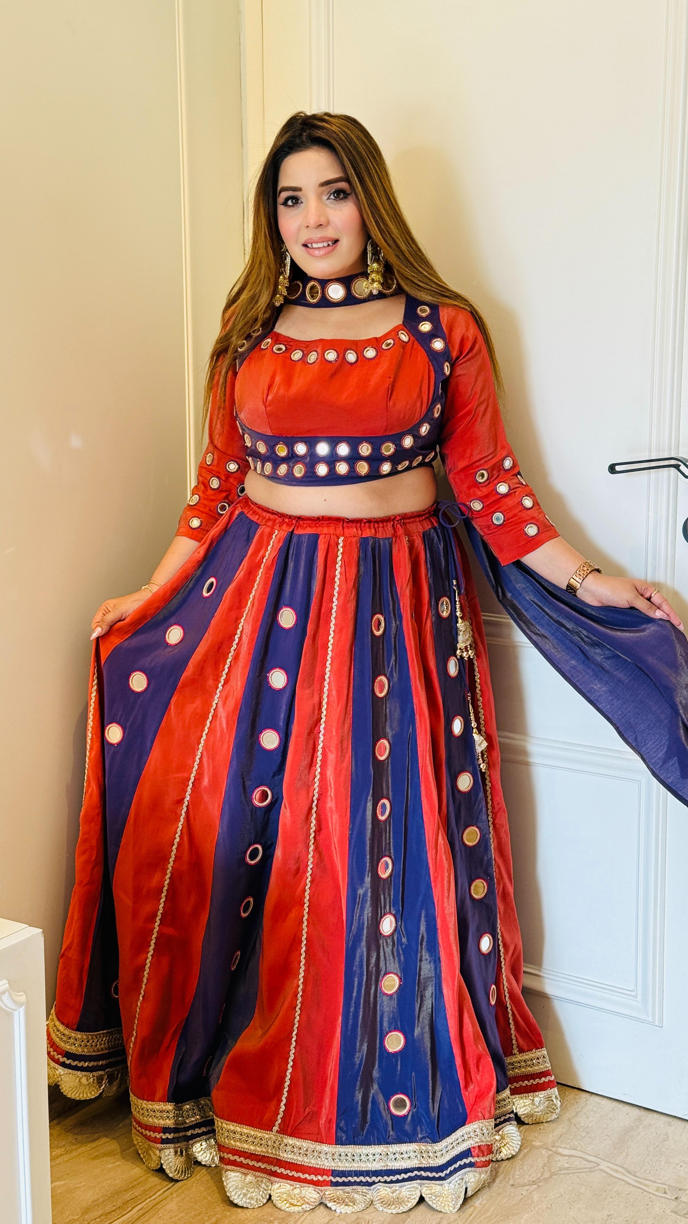 Zohra Lehenga - Magenta, Orange