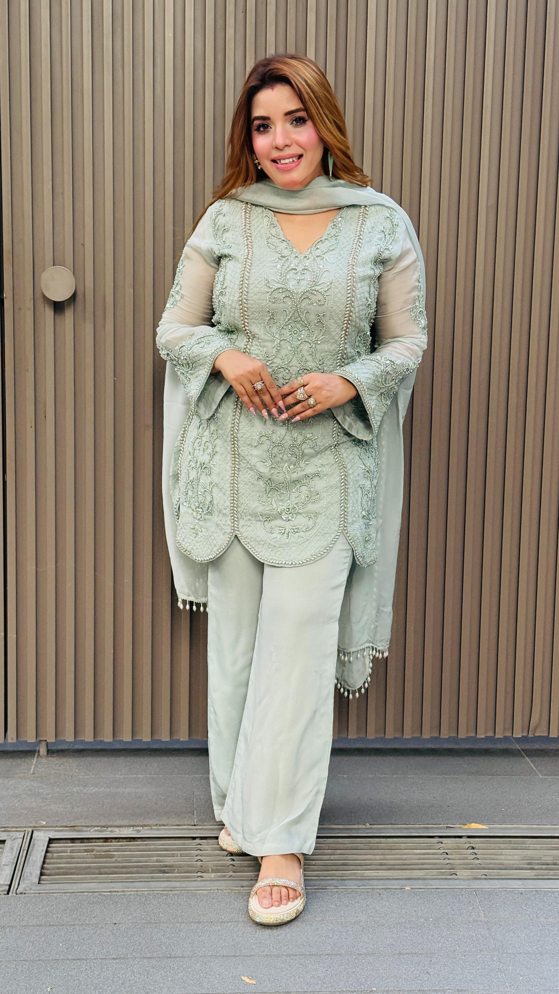 Mahira Suit Set- Mint Gray
