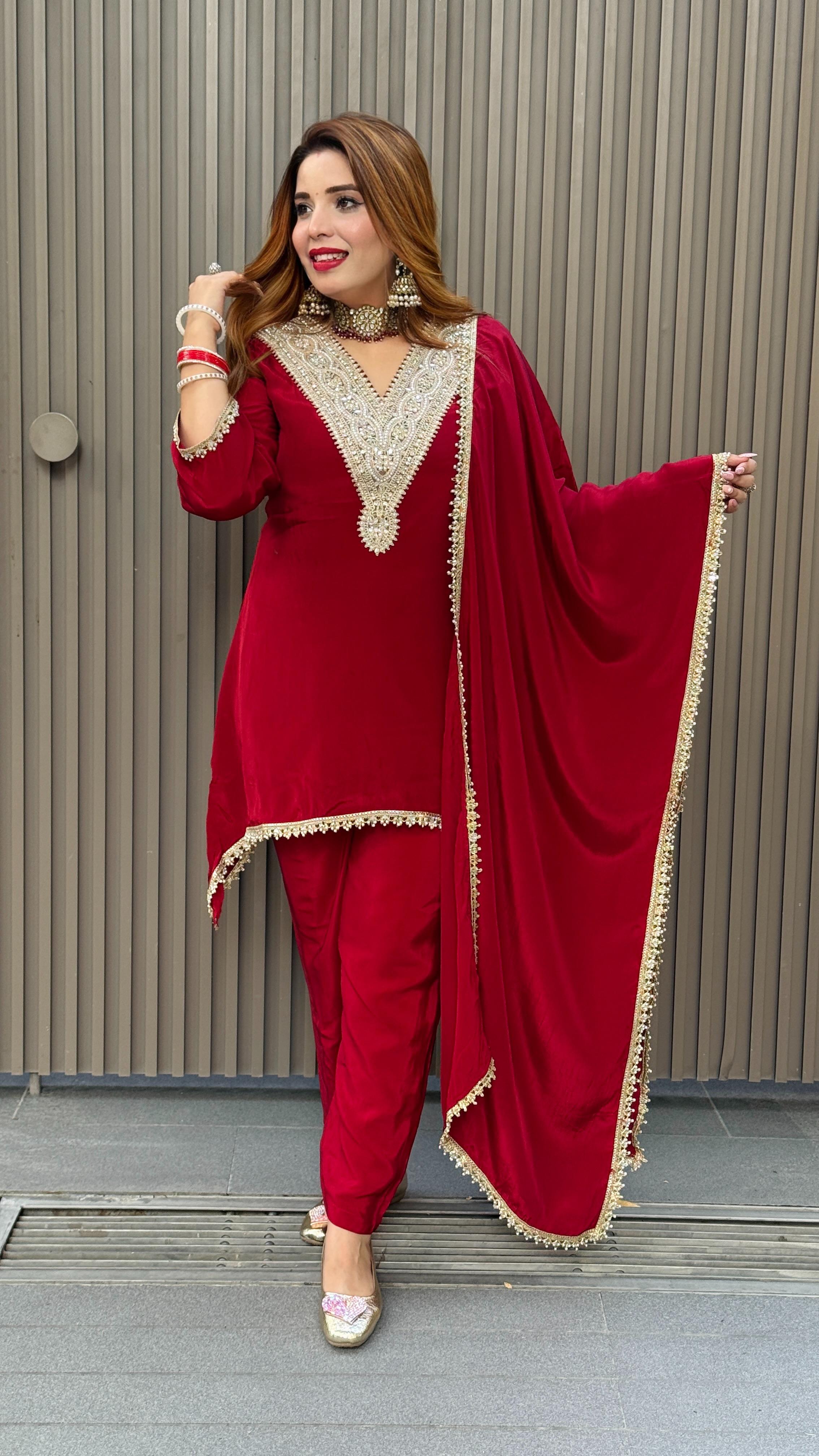 Lavina Suit Set- Maroon, Magenta