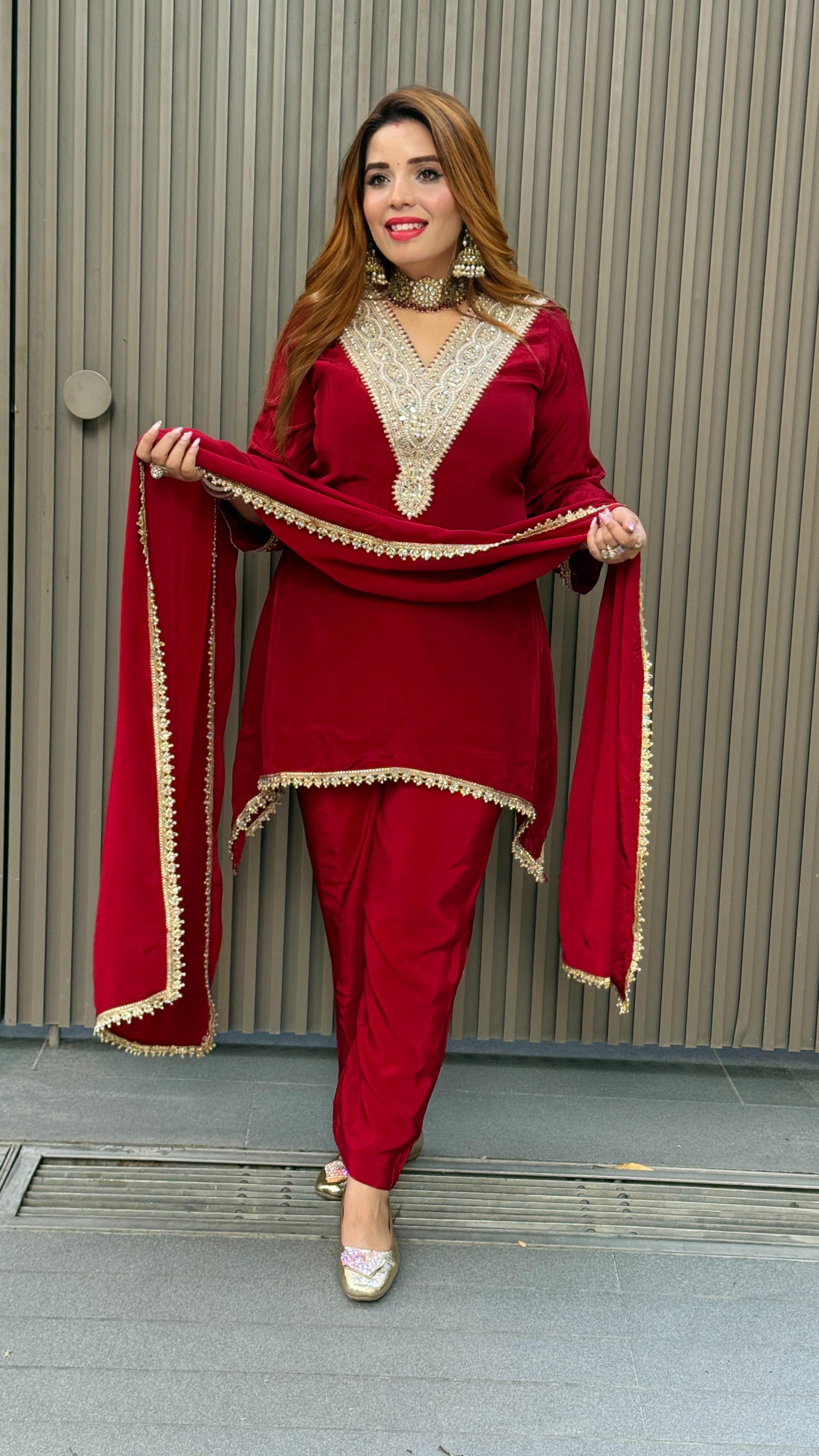 Lavina Suit Set- Maroon, Magenta