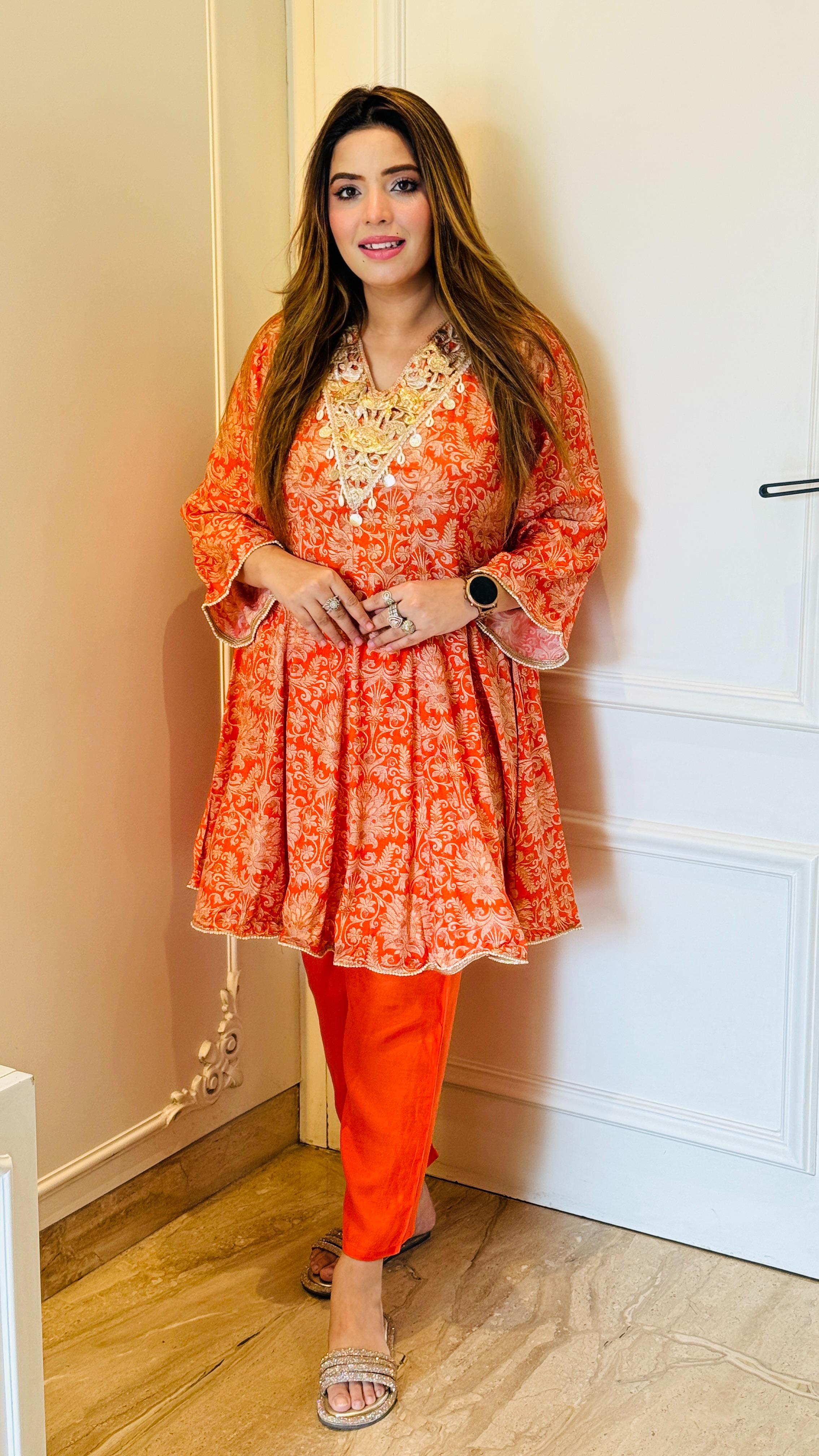 Elira Co-ord Set- Orange, Black