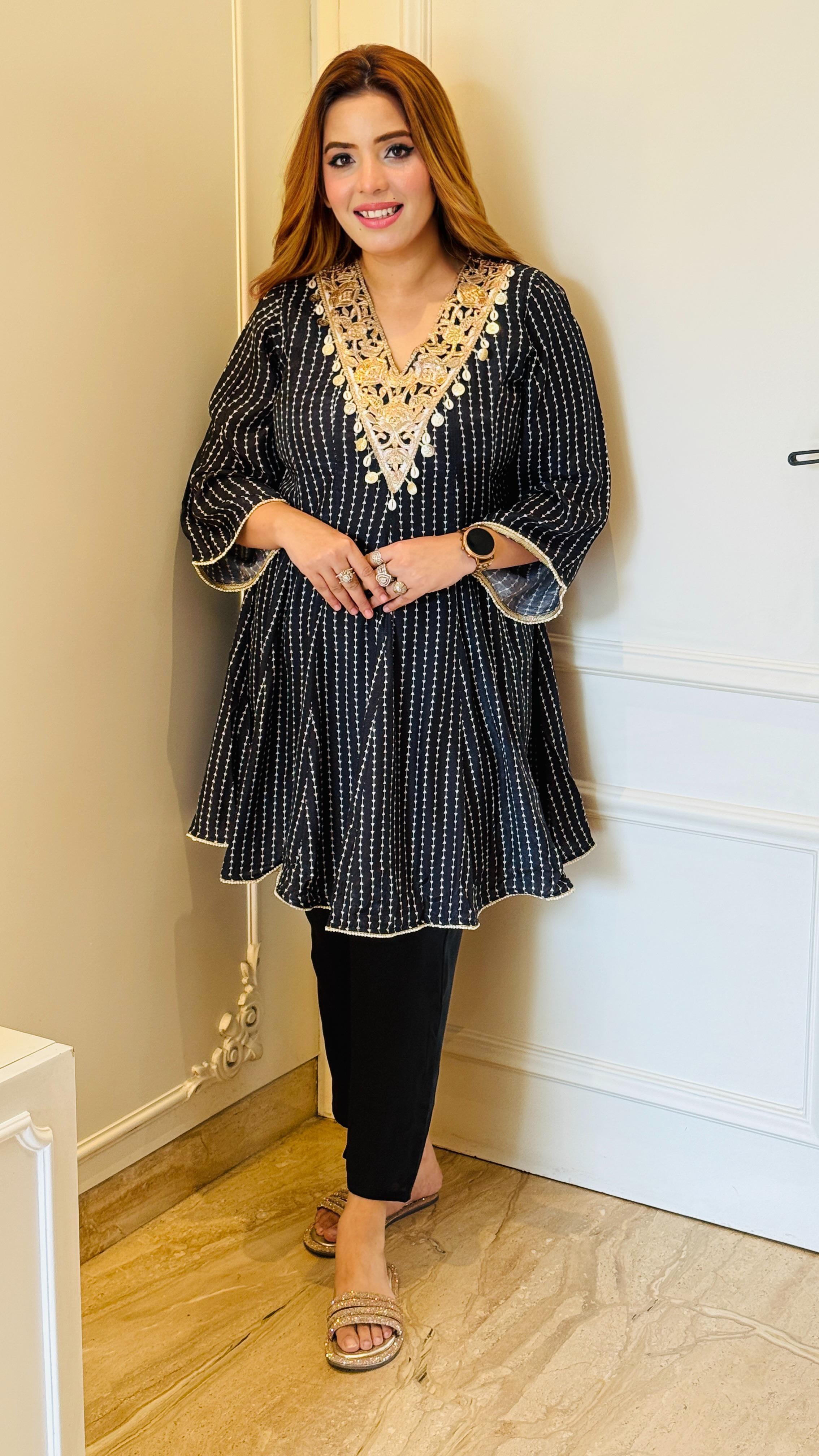 Elira Co-ord Set- Orange, Black