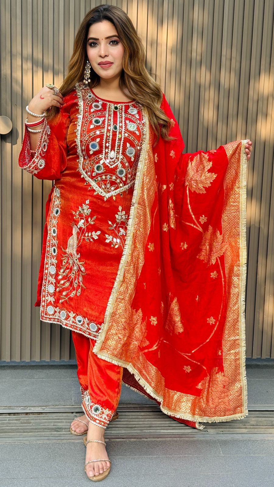 Zariya Suit- Magenta, Orange, Peach