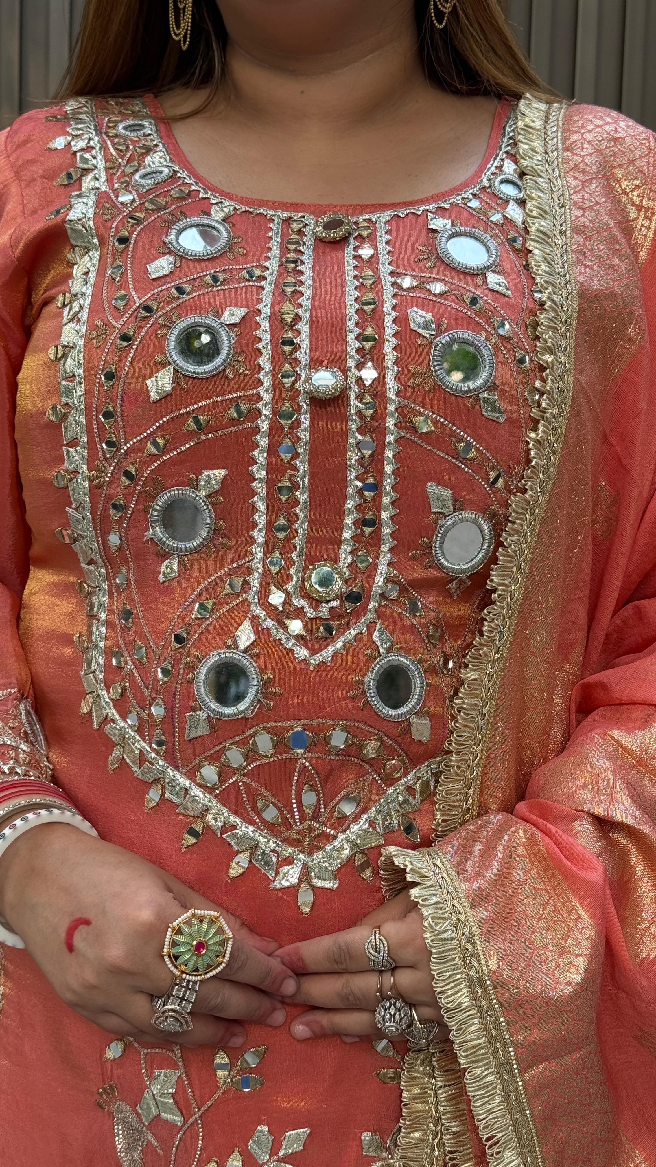 Zariya Suit- Magenta, Orange, Peach