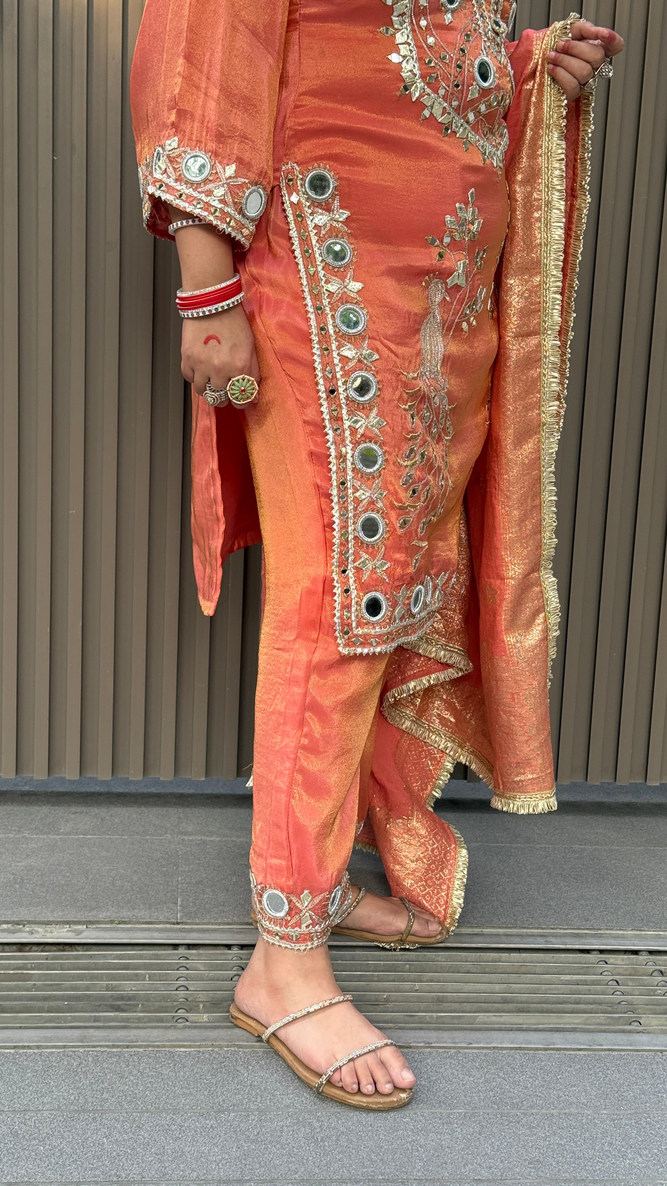 Zariya Suit- Magenta, Orange, Peach