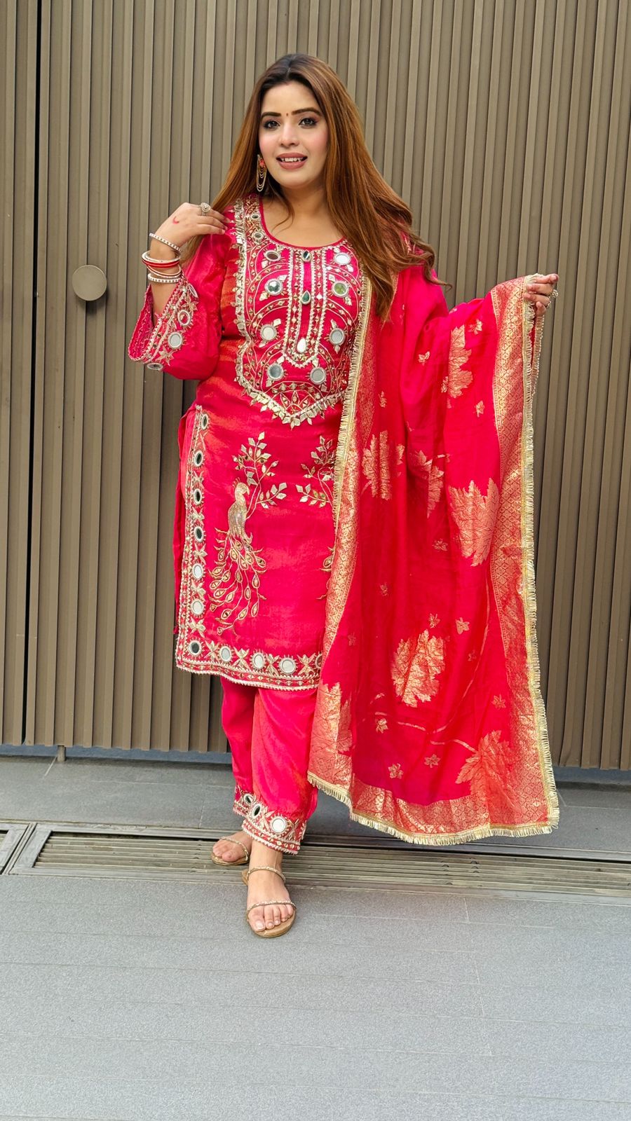 Zariya Suit- Magenta, Orange, Peach