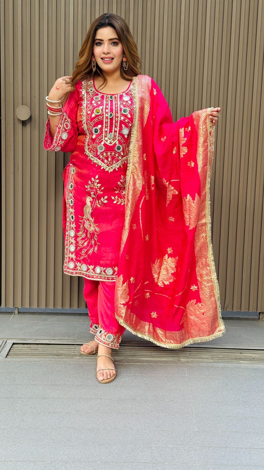 Zariya Suit- Magenta, Orange, Peach