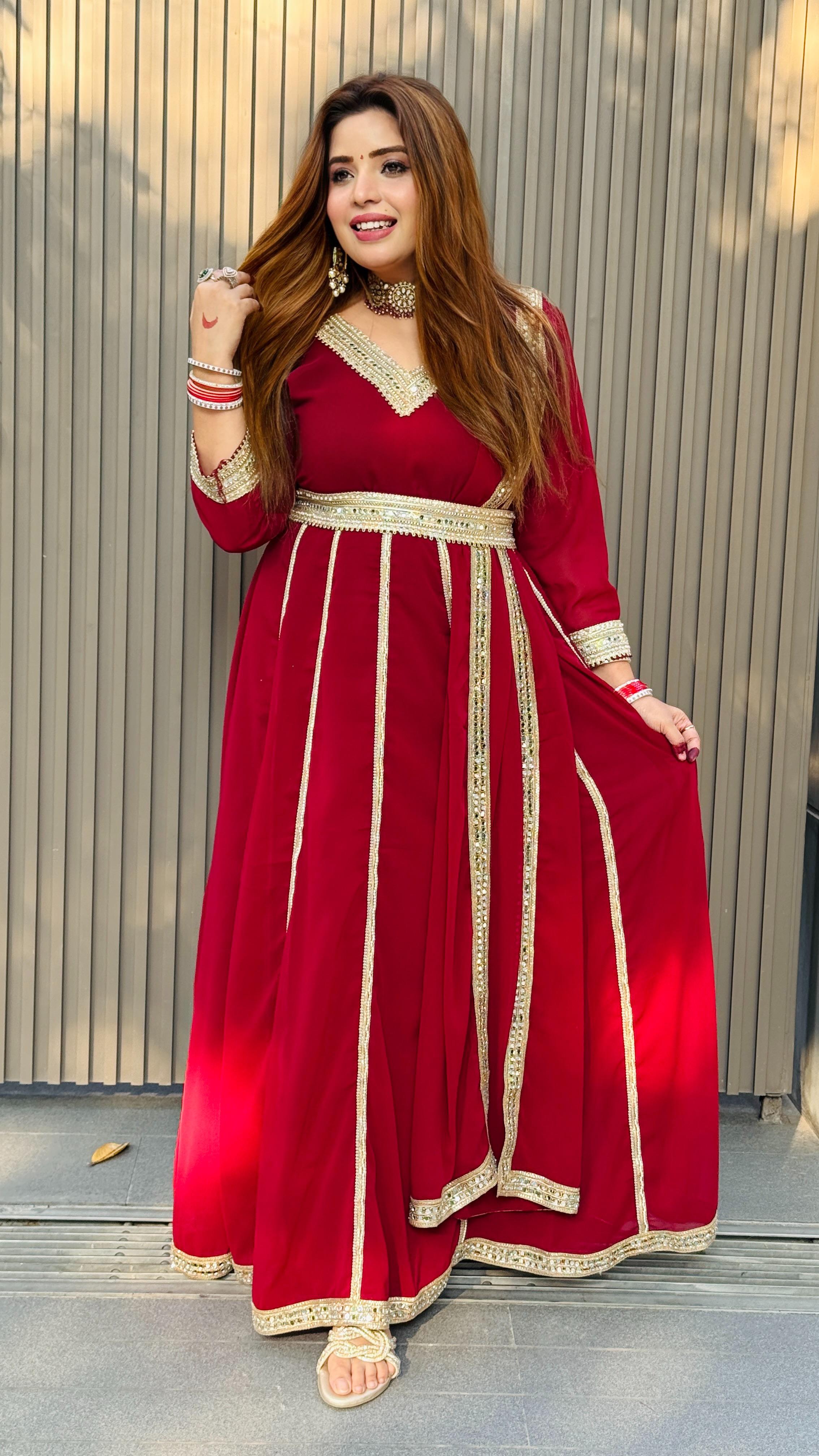 Ravya Anarkali Suit Set- Mustard, Green, Maroon