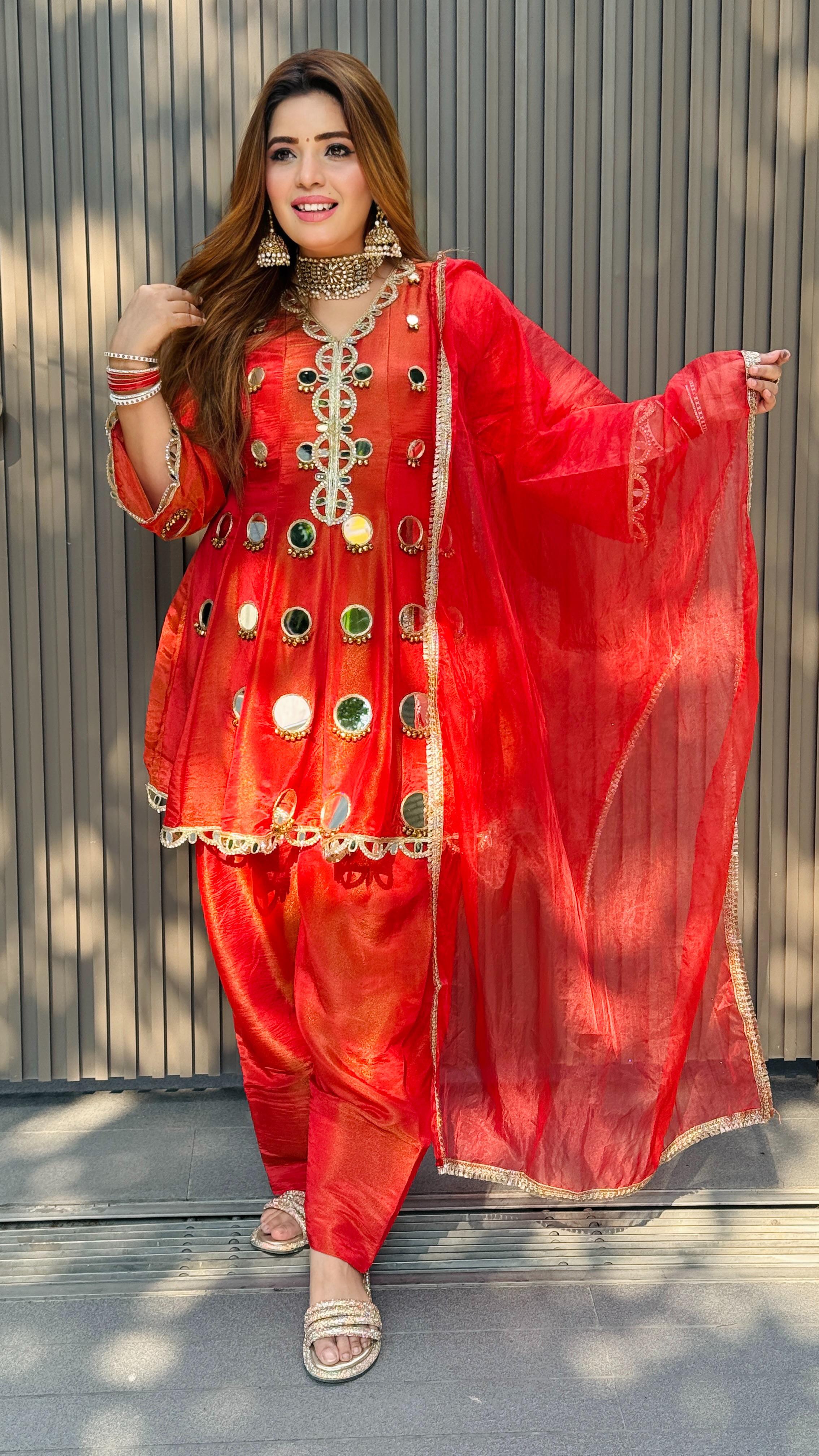 Yuvina Farshi Suit- Red, Orange