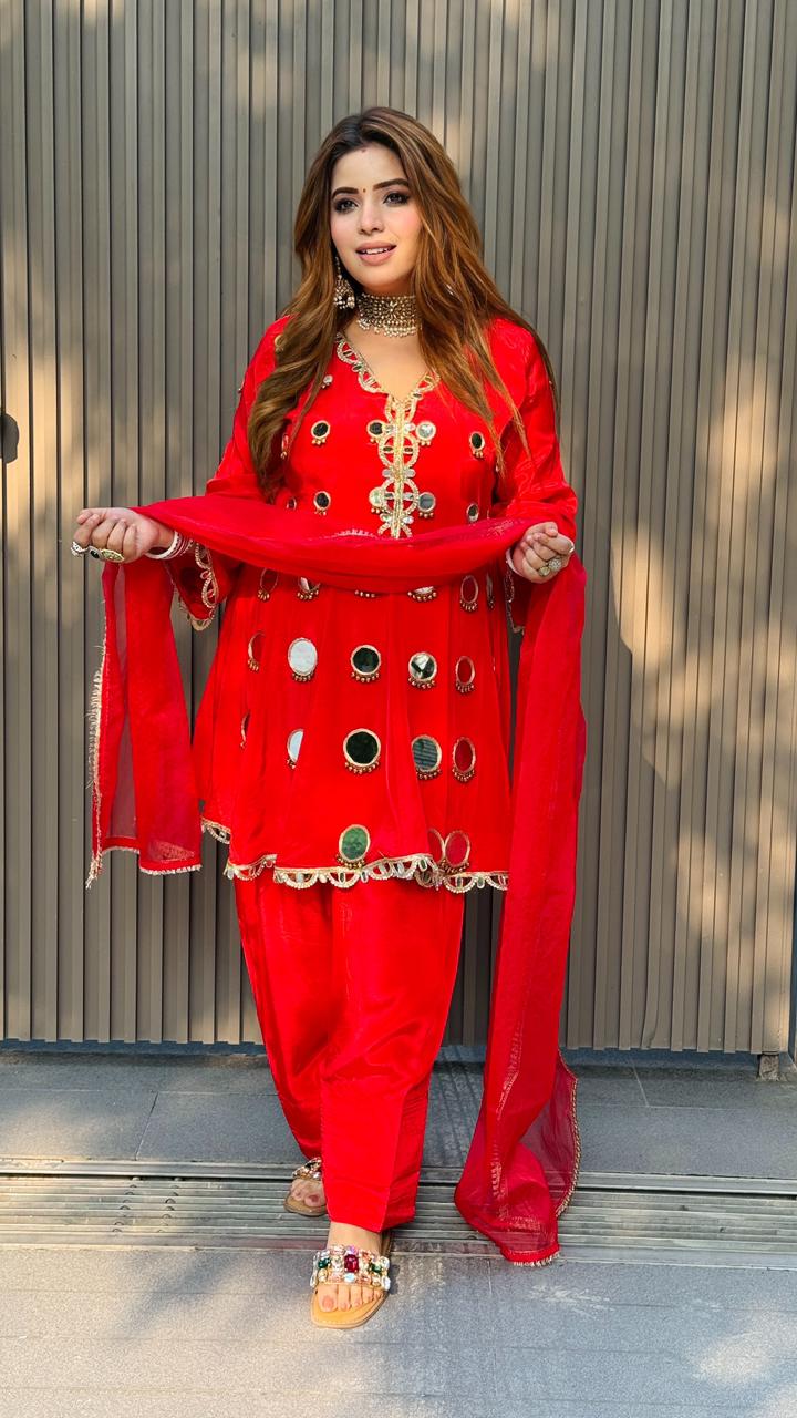 Yuvina Farshi Suit- Red, Orange