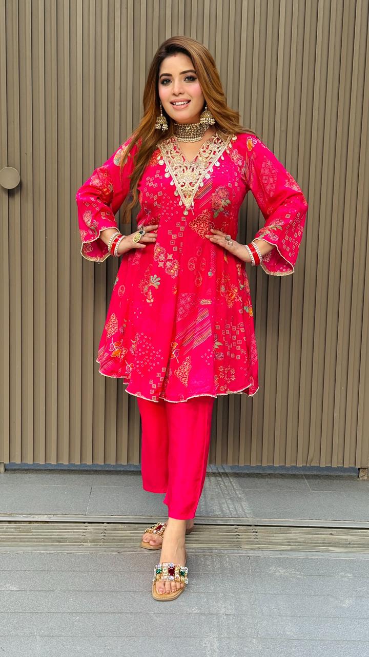 Sarul Peplum Set- Green, Pink