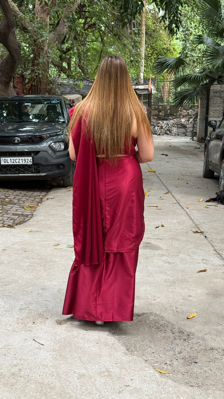 Mehika Drape Saree-Maroon, Pink, Black