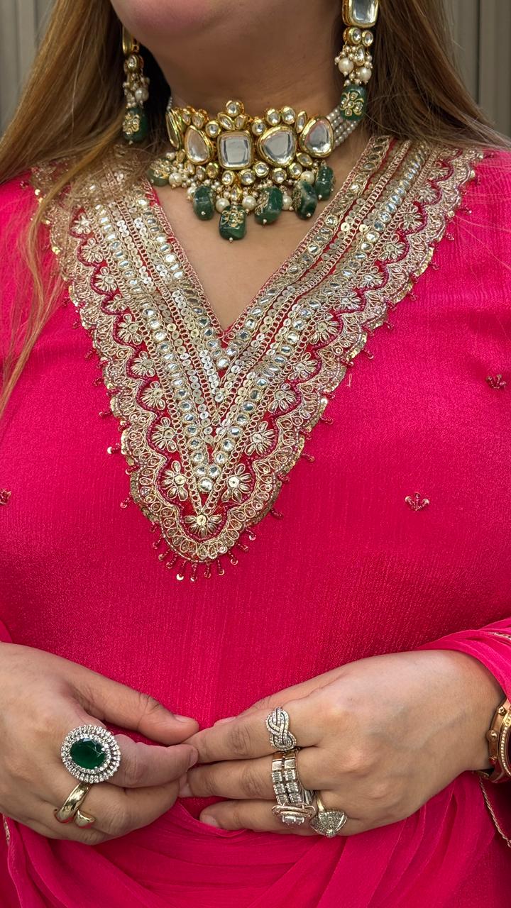 Saira Sharrara Suit Set- Magenta