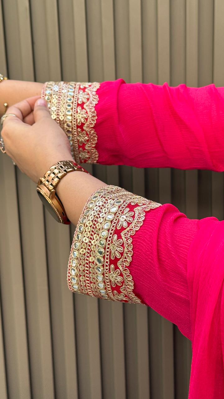 Saira Sharrara Suit Set- Magenta