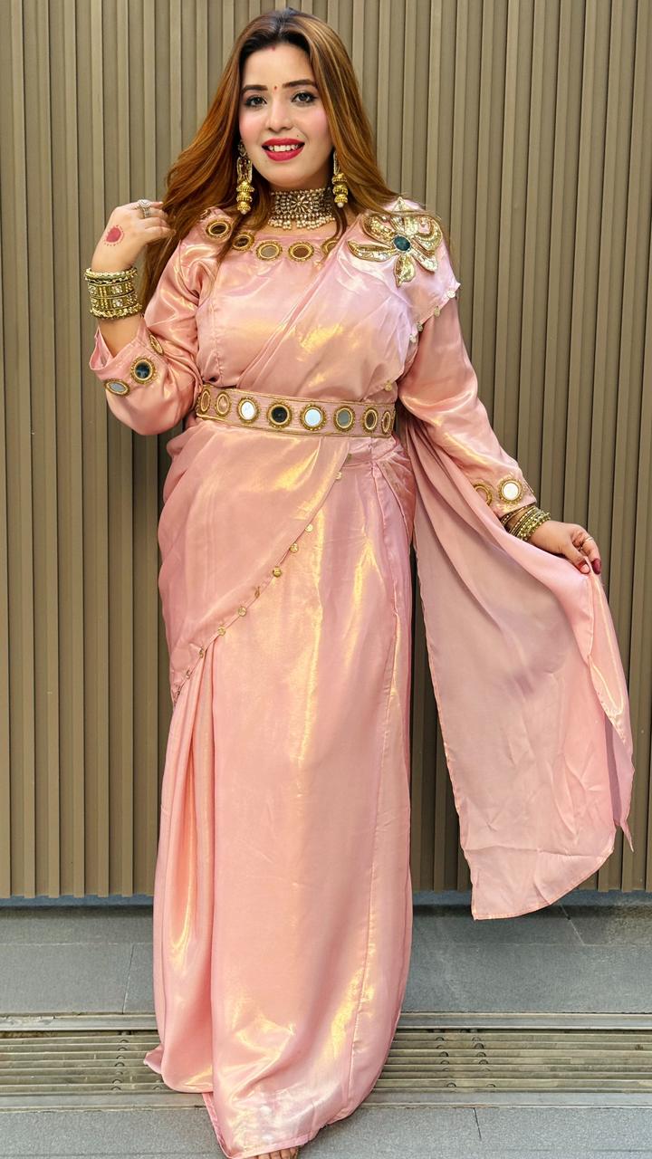 Riva Drape Saree- Pink, Beige, Green