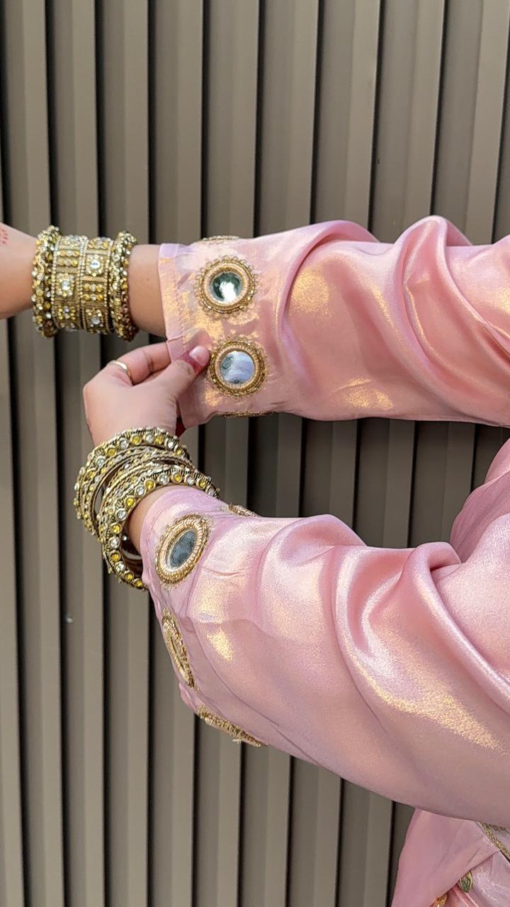 Riva Drape Saree- Pink, Beige, Green