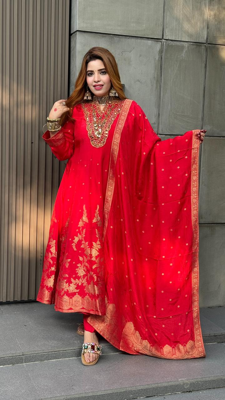 Ruhani Anarkali Set -Red