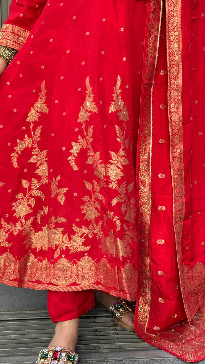 Ruhani Anarkali Set -Red