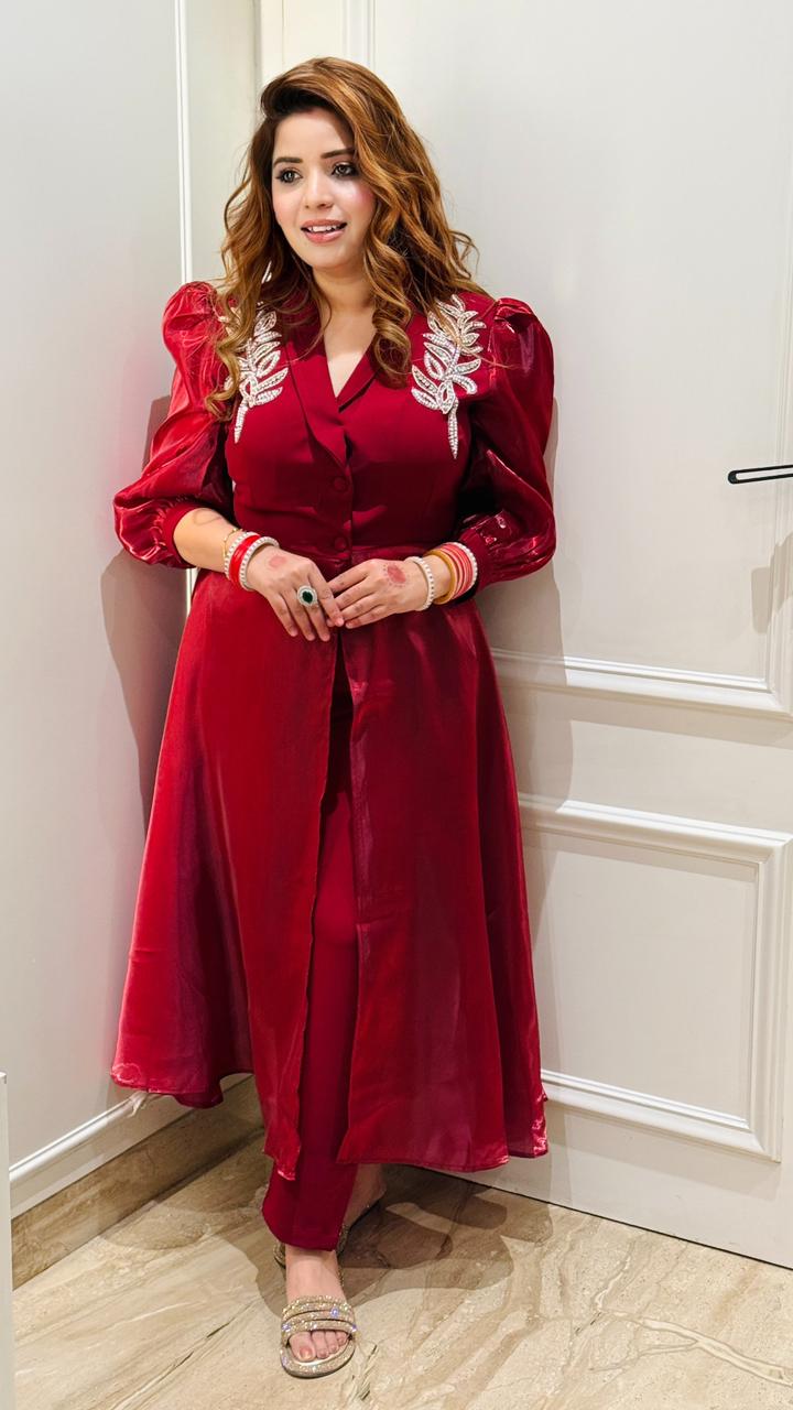 Selvya Indo-Western Dress-Green, Pink, Red, Navy