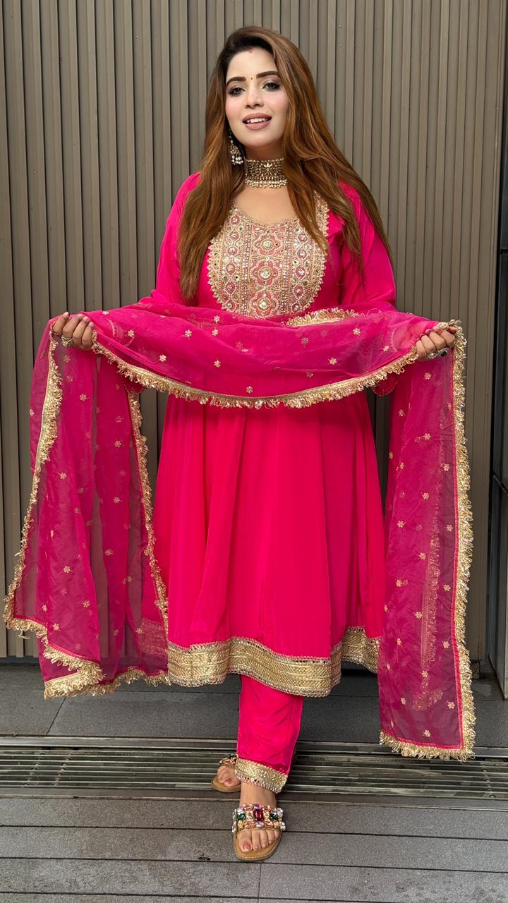 Arisha Anarkali Suit Set- Pink