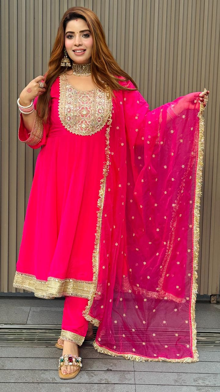 Arisha Anarkali Suit Set- Pink