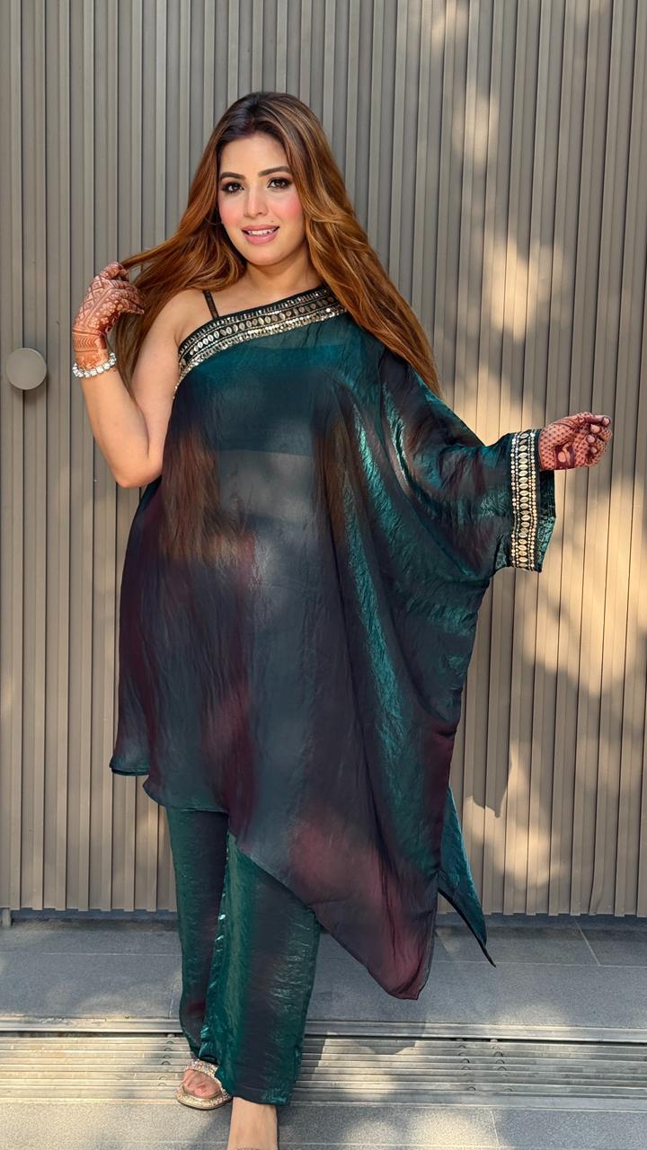 Elvira One-Shoulder Set- Green, Black, Purple