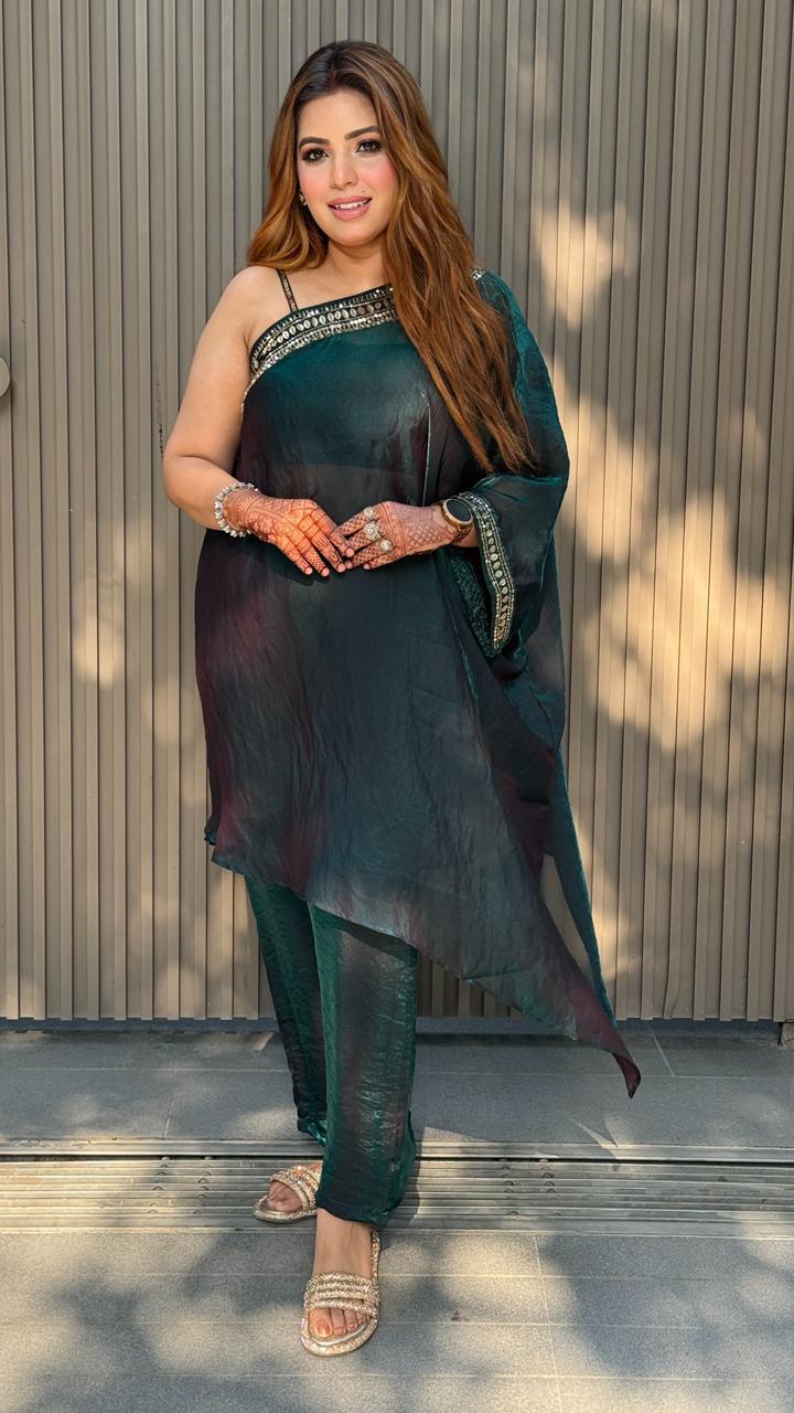 Elvira One-Shoulder Set- Green, Black, Purple