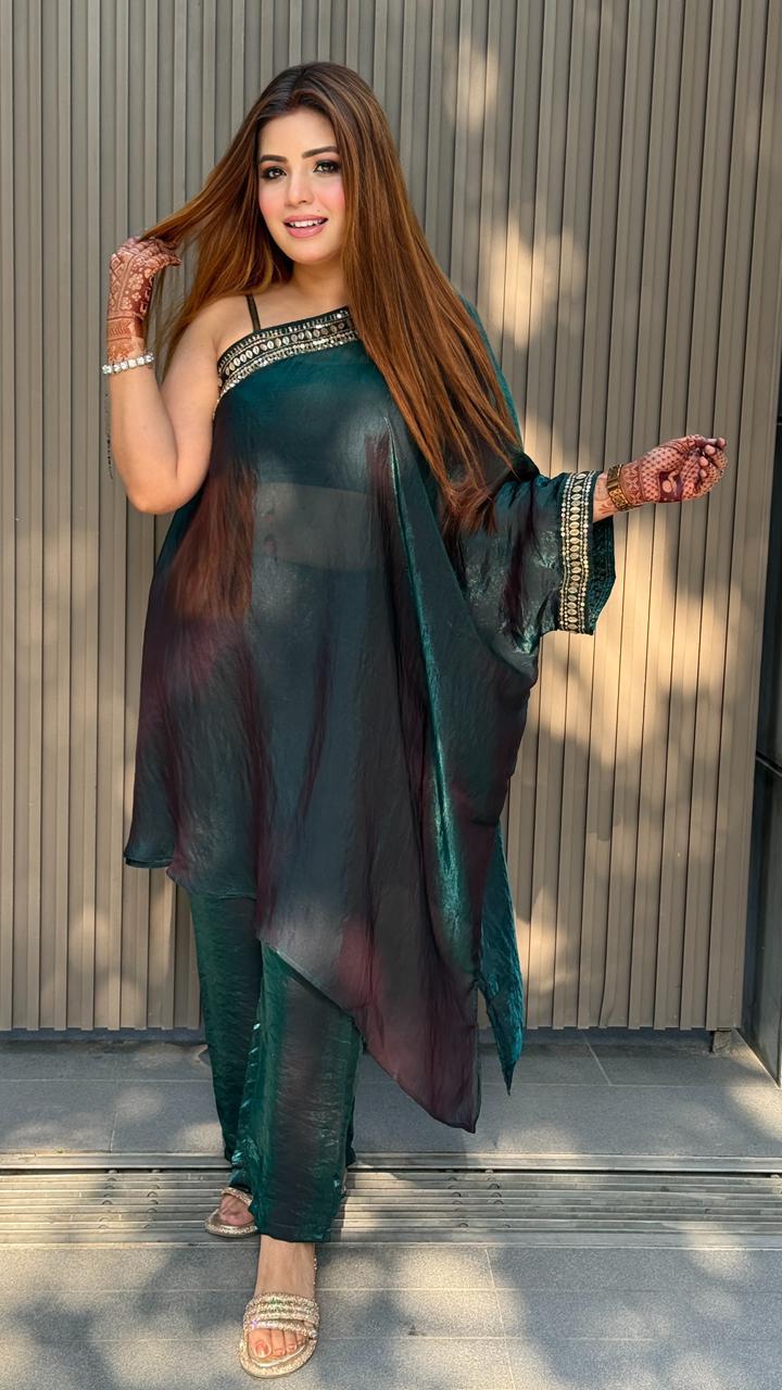 Elvira One-Shoulder Set- Green, Black, Purple