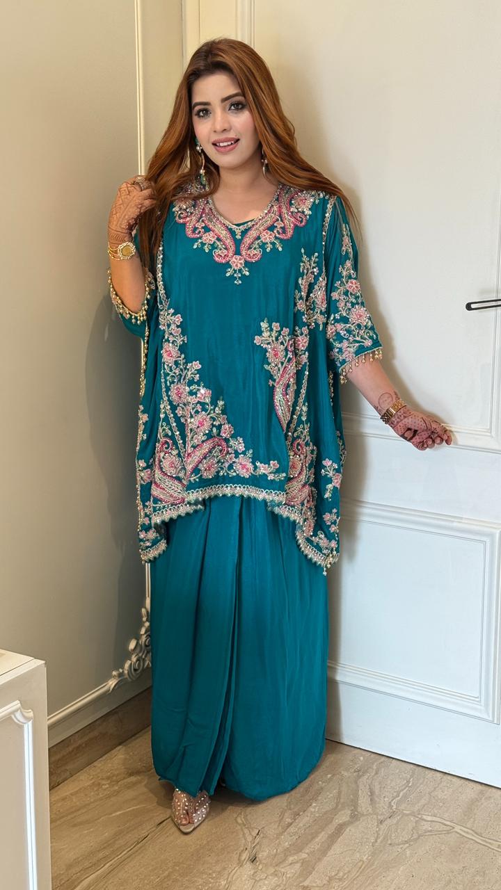 Arvisha Indo-Western Set- Green, Blue