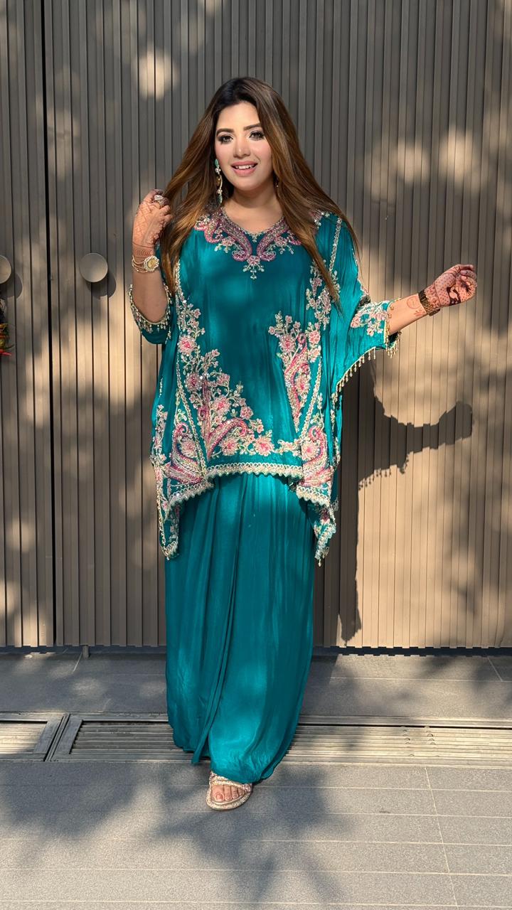 Arvisha Indo-Western Set- Green, Blue